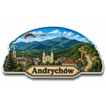 Pamiątkowy magnes Andrychów z widokiem na miasto, góry i paralotnie
