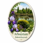 Magnes pamiątkowy Arboretum w Bolestraszycach z motywem kwiatów irysów