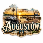 Magnes Augustów z widokiem mola, jachtu i zachodu słońca