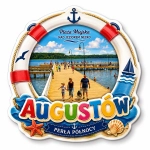 Magnes pamiątkowy Augustów z motywem Plaży Miejskiej nad Jeziorem Necko