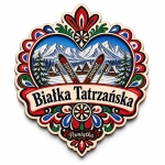 Magnes pamiątkowy Białka Tatrzańska z motywem nart i górskich chat