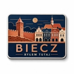 Pamiątkowy magnes Biecz z motywem zamku, panoramy miasta i historycznej architektury