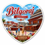 Magnes Biłgoraj z motywem Miasteczka Kresowego, drewnianych domów i rodzinnego spaceru