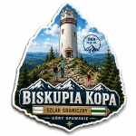 Pamiątkowy magnes Biskupia Kopa z widokiem na kamienne obserwatorium i turystów