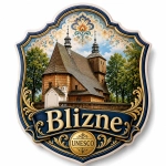 Magnes pamiątkowy Blizne – drewniana świątynia