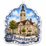 Magnes pamiątkowy Bolesławiec z motywem zabytkowego budynku
