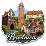 Magnes Brodnica przedstawiający zamek i stare miasto