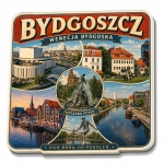 Magnes Bydgoszcz przedstawiający Operę Nova, Fontannę Potop i starą zabudowę nad Brdą