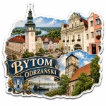 Pamiątkowy magnes Bytom Odrzański z motywem starej architektury