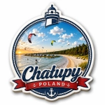 Magnes Chałupy z widokiem plaży, morza, lasu i wiatraków kitesurfingowych