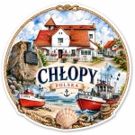 Magnes Chłopy z motywem domu rybackiego i łodzi
