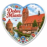 Magnes pamiątkowy Dobre Miasto na białej płycie HDF