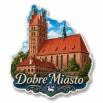 Pamiątkowy magnes Dobre Miasto z motywem kościoła