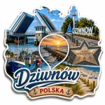 Magnes Dziwnów z motywem mostu zwodzonego, portu rybackiego i plaży