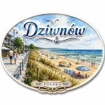 Magnes pamiątkowy przedstawiający plażę w Dziwnowie