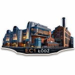 Pamiątkowy magnes EC1 Łódź z motywem modernistycznego budynku