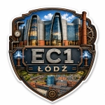 Magnes EC1 Łódź z motywem modernistycznego budynku i elementami przemysłowymi