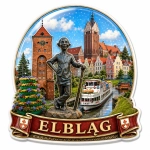 Magnes pamiątkowy Elbląg z motywem figurki statuyki