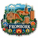 Magnes pamiątkowy z widokiem na Frombork w stylu tradycyjnej polskiej ceramiki