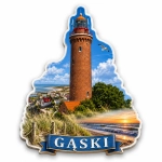 Pamiątkowy magnes z latarnią morską w Gąskach, plażą i widokiem na morze