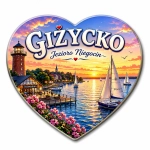 Magnes pamiątkowy Giżycko na białej płycie HDF
