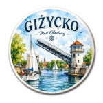 Pamiątkowy magnes z Giżycka na białej płycie HDF