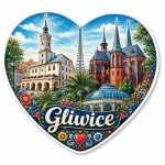 Magnes turystyczny Gliwice na białej płycie HDF