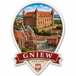 Magnes pamiątkowy z zamkiem i kościołem w Gniewie