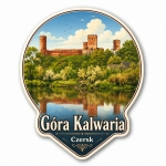 Pamiątkowy magnes Góra Kalwaria z widokiem zamku, rzeki i drzew