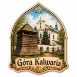 Magnes pamiątkowy Góra Kalwaria z motywem kościoła i dzwonicy