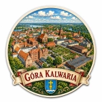 Magnes pamiątkowy Góra Kalwaria z widokiem na miasto i zabytkową zabudowę