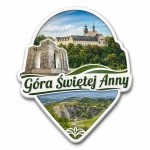 Magnes pamiątkowy Góra Świętej Anny z widokiem na klasztor, monument i panoramę terenu