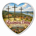 Pamiątkowy magnes w kształcie serca z widokiem na Kazimierz Dolny z Góry Trzech Krzyży