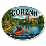 Magnes Górzno z motywem kajakowania na jeziorze