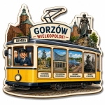 Pamiątkowy magnes Gorzów Wielkopolski z motywem tramwaju oraz miejskimi atrakcjami