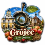 Magnes Grójec z motywem jabłek grójeckich