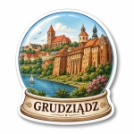 Magnes pamiątkowy Grudziądz z widokiem na czerwone dachy i zamek