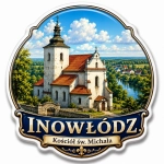 Magnes pamiątkowy z Inowłodza przedstawiający kościół św. Michała