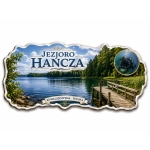 Pamiątkowy magnes Jezioro Hańcza z widokiem jeziora, mola i lasu