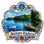 Magnes pamiątkowy Jezioro Hańcza z motywem nurkowania, altanką i lasem