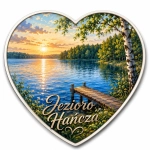 Pamiątkowy magnes Jezioro Hańcza z widokiem zachodu słońca, drewnianą altanką i lasem