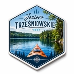 Pamiątkowy magnes Jezioro Trześniowskie z motywem kajaka
