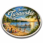 Magnes pamiątkowy z widokiem plaży nad Jeziorem Turawskim