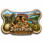 Pamiątkowy magnes JuraPark Krasiejów z rodziną i dinozaurami