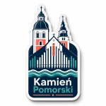 Pamiątkowy magnes Kamień Pomorski z motywem kościoła