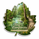 Magnes Kampinoski Park Narodowy z motywem lasu, jeziora, łosia i żurawia