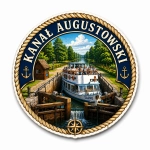 Magnes pamiątkowy Kanał Augustowski ze statkiem turystycznym
