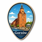 Magnes pamiątkowy z Gorzowa z motywem Katedry