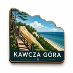 Magnes pamiątkowy Kawcza Góra przedstawiający nadmorską ścieżkę, drewniane schody i klif