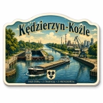 Magnes pamiątkowy Kędzierzyn-Koźle z motywem kanału wodnego i barek